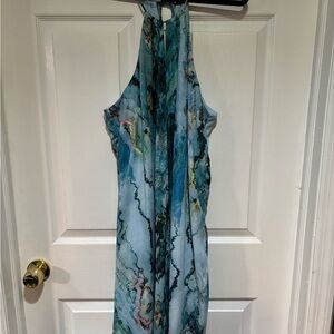 Wild Fable Marble-Print Halter Dress in Aqua and Teal
